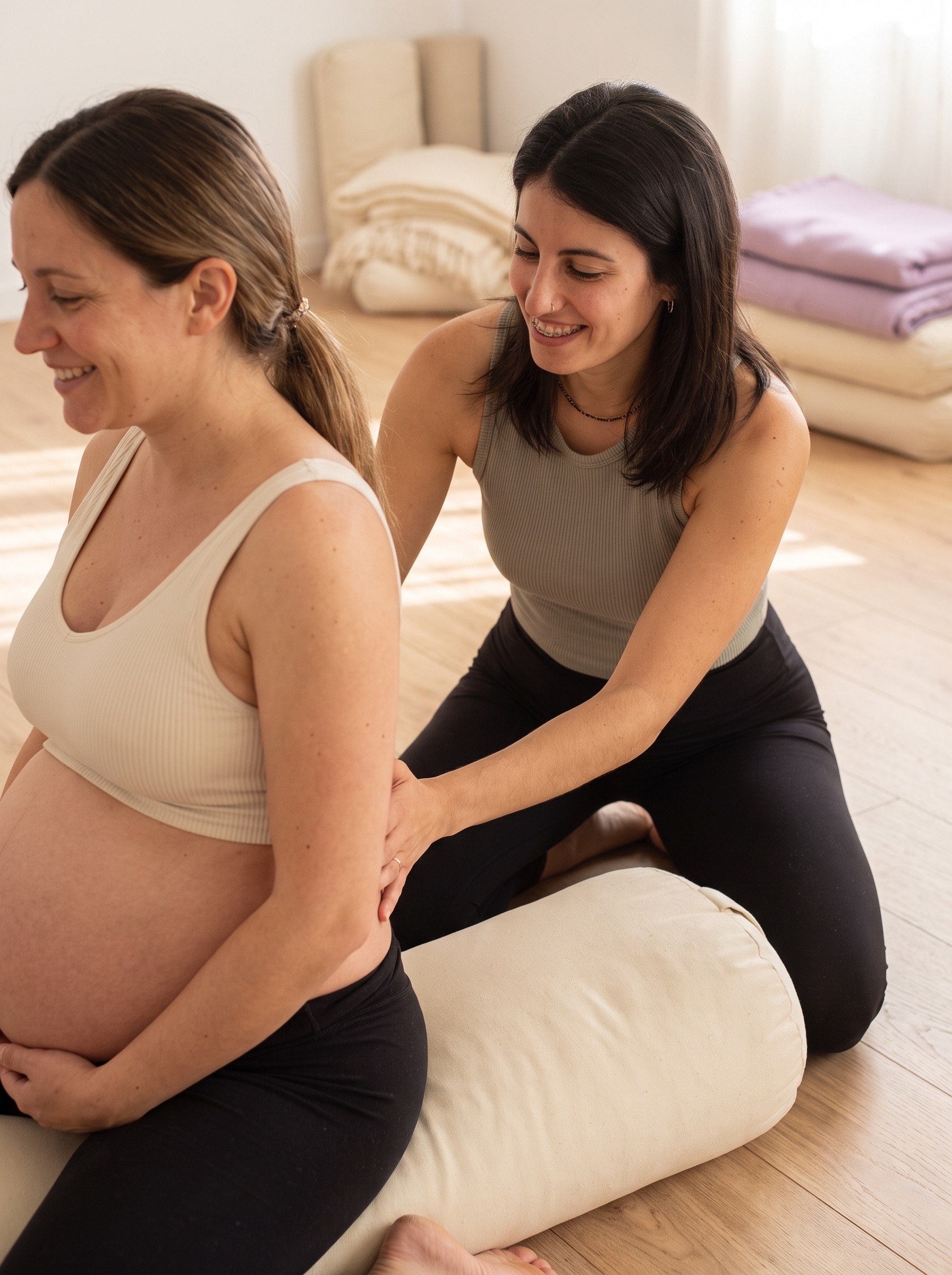 Martina accompagna una mamma in attesa in una posizione dolce